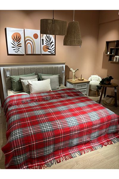 MaVaux Sesli Comfort Series Oversized Cotton Boxed Scotch Blanket 200X220 1750Gr