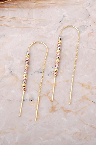 Sümer Telkari Dorissa Altın Yaldızlı Gümüş Zincir Küpe 5760