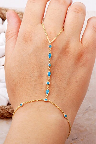 Sümer Telkari Turkuaz Taşlı Damla Altın Yaldızlı Gümüş Şahmeran 65