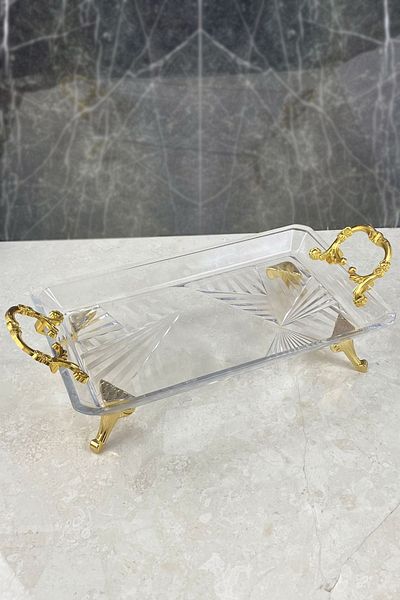 MAY HOME Luxury Gold Handled Glass Serving Tray & Madlen Glass Serving Plate Engagement Tray