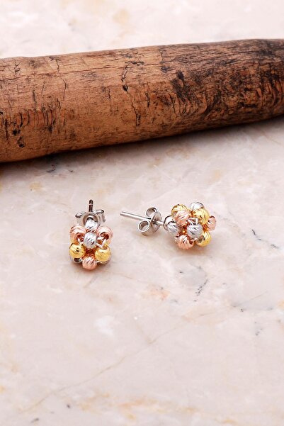 Sümer Telkari Dorissa Altın Yaldızlı Rose Gümüş Küpe 5147