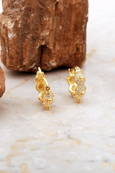 Sümer Telkari Taç Tasarım Altın Kaplama Gümüş Halka Küpe 7023