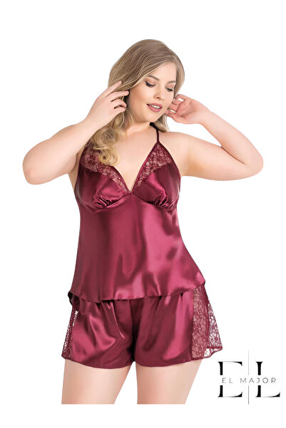 El Major Σετ σορτς μπορντό σατέν Babydoll Plus Size 1059