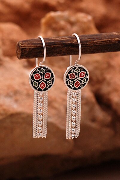 Sümer Telkari Anadolu Motifli Elişi Mineli Hasır Gümüş Küpe 6132