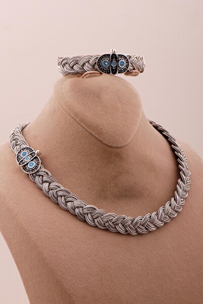 Sümer Telkari Midyat Hasır Örgü Anadolu Motifli Oksitli 925 Ayar Gümüş Set 2751