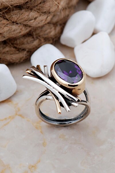 Sümer Telkari Ametist Taşlı Elişi Tasarım Gümüş Yüzük 3264