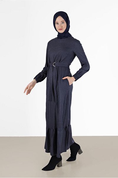 TRENDTESETTÜR Γυναικείο φόρεμα με λεπτομέρεια ριγέ Navy Blue 40271