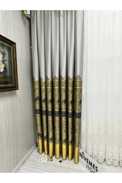 NİVEMESHOME Nivemeshome Gönen Gri-auriu 671539   1/3 Draga de fundal plisată Apm