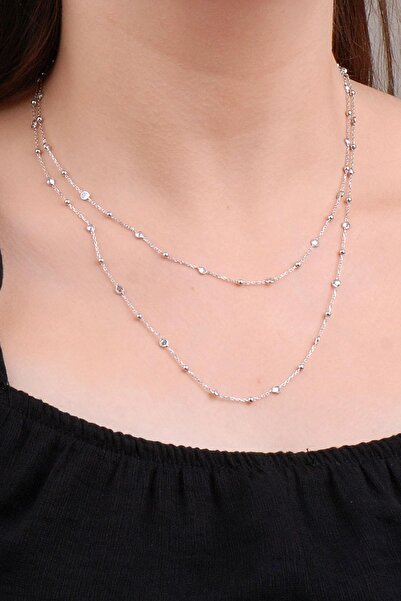 Sümer Telkari Toplu Sıra Taşlı 95 Cm Gümüş Kolye 6627