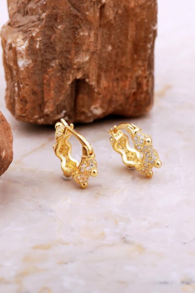 Sümer Telkari Taç Tasarım Altın Kaplama Gümüş Halka Küpe 7023