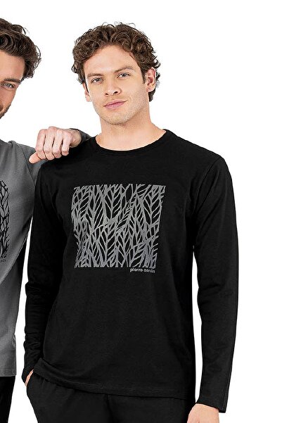 Pierre Cardin 6066 Чоловічий комплект піжами з довгими рукавами та велосипедним коміром - чорний