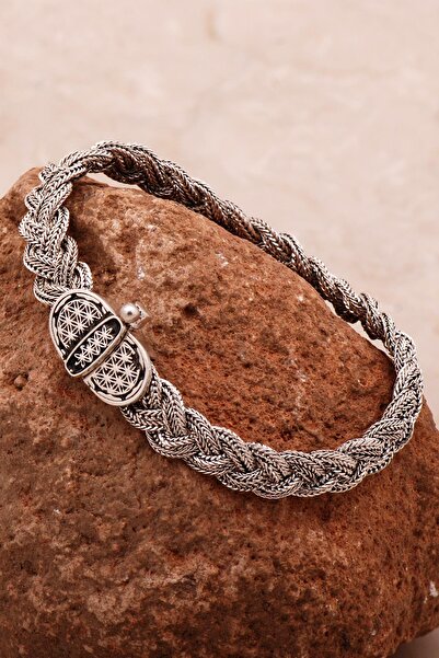 Sümer Telkari Yaşam Çiçeği Hasır Örgü Elişi Oksitli Gümüş Bileklik 4359