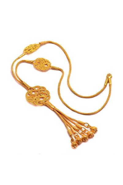 Sümer Telkari Kazaziye El Örgüsü Aşk Düğümü Altın Yaldızlı Uzun Gümüş Kolye 386