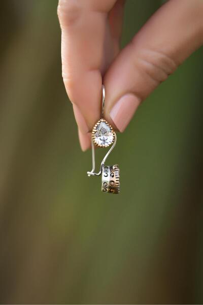 Sümer Telkari Quartz Taşlı Elişi Tasarım Gümüş Küpe 4883