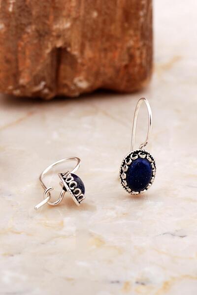 Sümer Telkari Lapis Lazuli Taşlı Mini Elişi Gümüş Küpe 6992