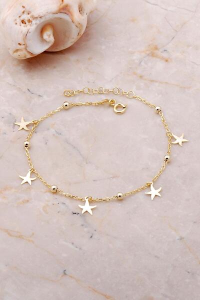 Sümer Telkari Yıldız Sallantılı Toplu Altın Yaldızlı Gümüş Bileklik 3650