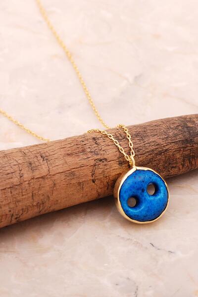 Sümer Telkari Süryani Nazar Boncuğu Altın Yaldızlı Gümüş Kolye 6652