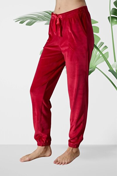 d Kit Boutique French Velvet Red Soft Pajamas - Joger Tracksuit with Ankle Cu...