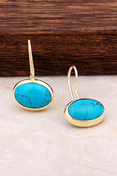 Sümer Telkari Turkuaz Taşlı Altın Yaldızlı Gümüş Küpe 4763