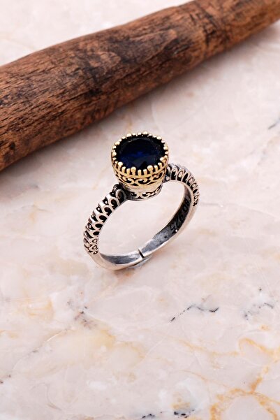 Sümer Telkari Safir Taşlı Elişi Tasarım Gümüş Yüzük 3724