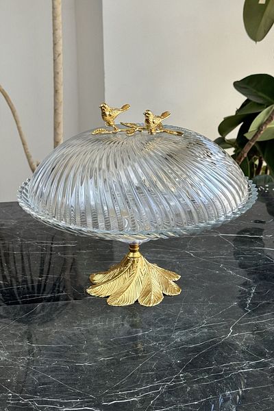 MAY HOME طبق تقديم على شكل طائر مزدوج مع غطاء زجاجي