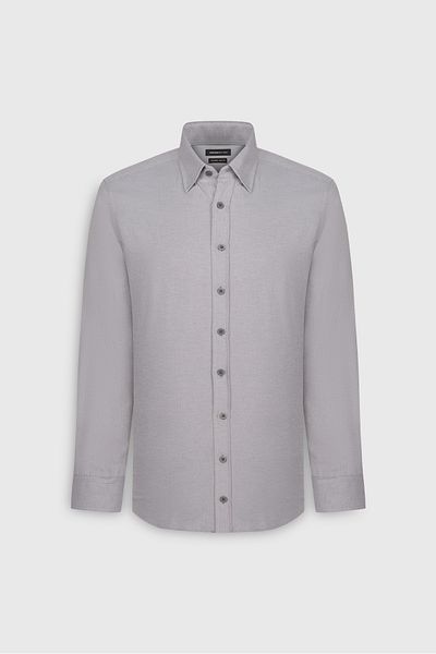 ALTINYILDIZ CLASSICS Men's Gray Cotton Oxford Slim Fit Slim Fit Hidden Button Collar Dobby Shirt