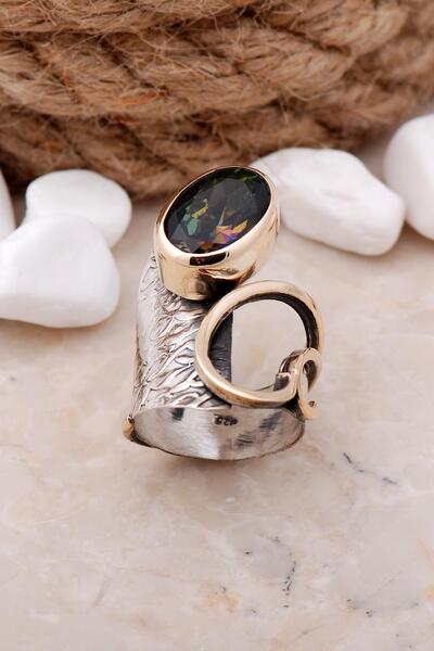 Sümer Telkari Mistik Topaz Taşlı Çekiç Dövme Elişi Gümüş Yüzük 3319