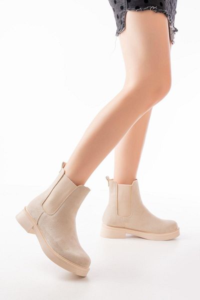 Aymood 02-2137 Μπεζ Suede Elastic Daily Γυναικείες Μπότες