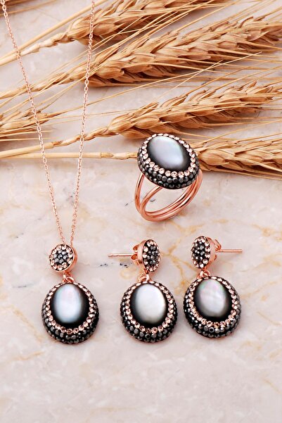 Sümer Telkari Sedef Rose Gümüş Set 2533