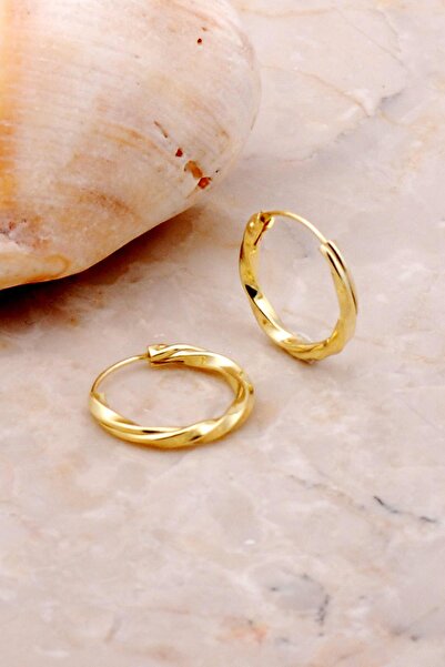 Sümer Telkari Burgu 13 Mm Altın Yaldızlı Gümüş Şarnel Halka Küpe 5238