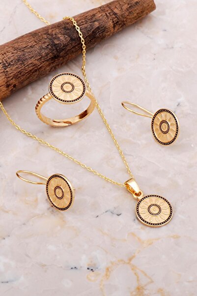 Sümer Telkari Anadolu Motifli Mineli Elişi Altın Kaplama Gümüş Set 2649