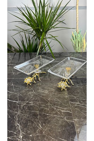 MAY HOME 2-Piece Gold Branch Series Madlen Glass Presentation Plate Serving Treat Plate (Bron)