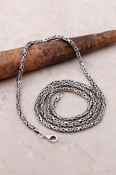 Sümer Telkari Kral Zincir 3 Mm 63 Cm Elişi Gümüş Erkek Kolye 7157