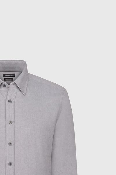 ALTINYILDIZ CLASSICS Men's Gray Cotton Oxford Slim Fit Slim Fit Hidden Button Collar Dobby Shirt