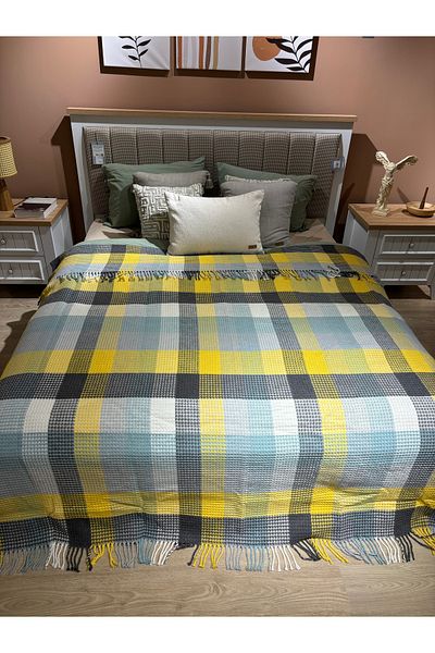MaVaux Sesli Comfort Series Oversized Cotton Boxed Scotch Blanket 200X220 1750Gr
