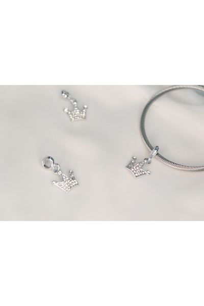CYB STUDİO Stainless Steel Charm with Stone Crown Figure