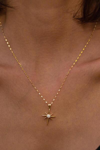 Bayar Gold 14 Ayar Altın Kuzey Yıldızı Kolye Beyaz