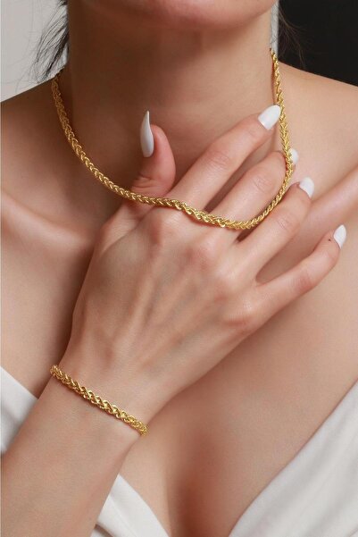 Bayar Gold 14 Ayar Altın Çift Sıra Burgu Kolye ve Bileklik Seti