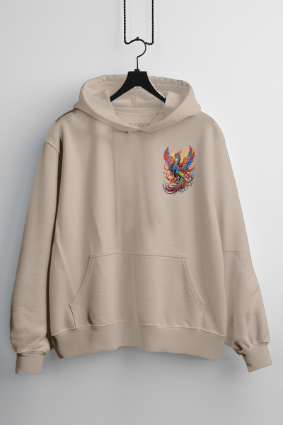 Zestia Unisex Hoodie, Phoenix Design Printed, Regular, 100% Cotton, Cream Sweatshirt