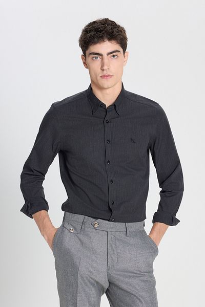 ALTINYILDIZ CLASSICS Cămașă pentru bărbați, antracit, 100% bumbac, slim fit, cu guler ascuns cu nasturi