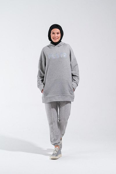 Plistre 1596_ Κεντημένο φούτερ Hijab Oversize Μεγάλο Μέγεθος Φαρδιά Εφαρμογή
