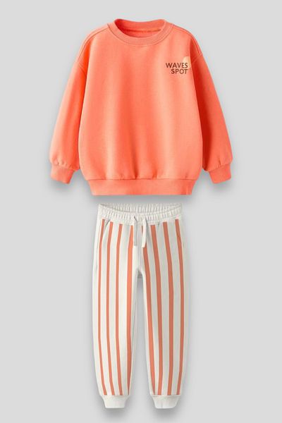 Magu Striped Landscape Pattern Winter Sweatshirt Tracksuit Bottom-Top Suit Boy