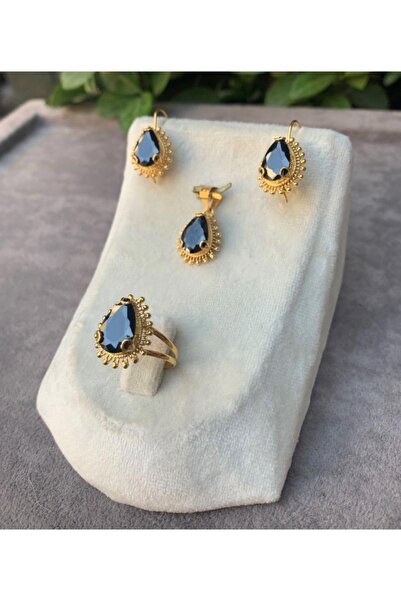 Bayar Gold 14 Ayar Altın Damla Model Oniks Taşlı Set