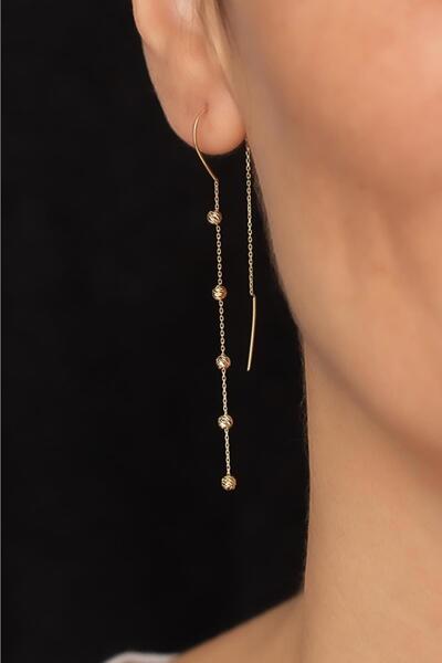 Bayar Gold 14 Ayar Altın Topçik Zincir Küpe