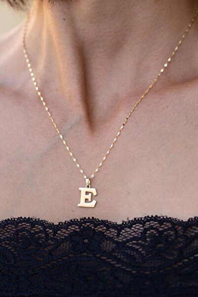 Bayar Gold 14 Ayar Altın E Harf Plaka Kolye