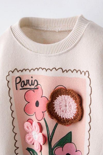 Magu Floral Applique Pattern Winter Sweatshirt Leggings Bottom-Top Set Girl's
