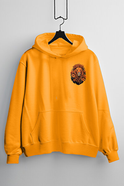 Zestia Φούτερ Unisex, Σχέδιο Ζώων, Τυπωμένο Σχέδιο Λιοντάρι, Κανονικό, Πορτοκ...