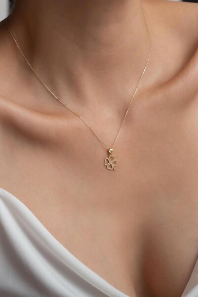 Bayar Gold 14 Ayar Altın Forse Zincirli Yonca Kolye