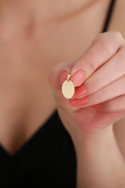 Bayar Gold 14 Ayar Altın Oval Plakalı Kolye Ucu