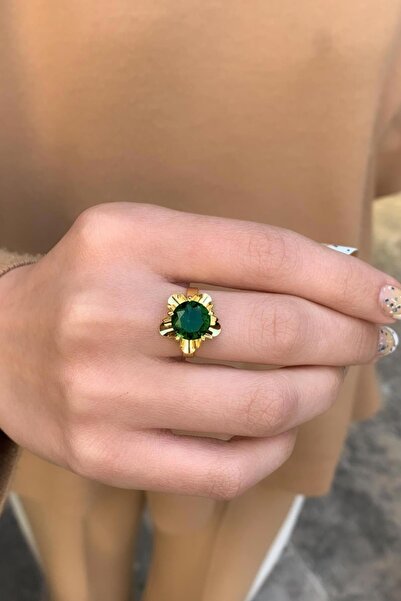 Bayar Gold 14 Ayar Altın Yeşil Gül Yüzük